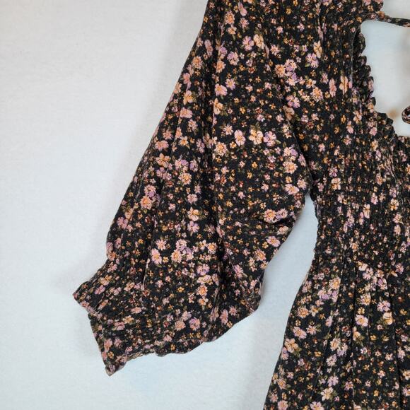 Free People Womens This Is Everything Floral Smocked Mini Dress Size Small Black - Picture 4 of 15